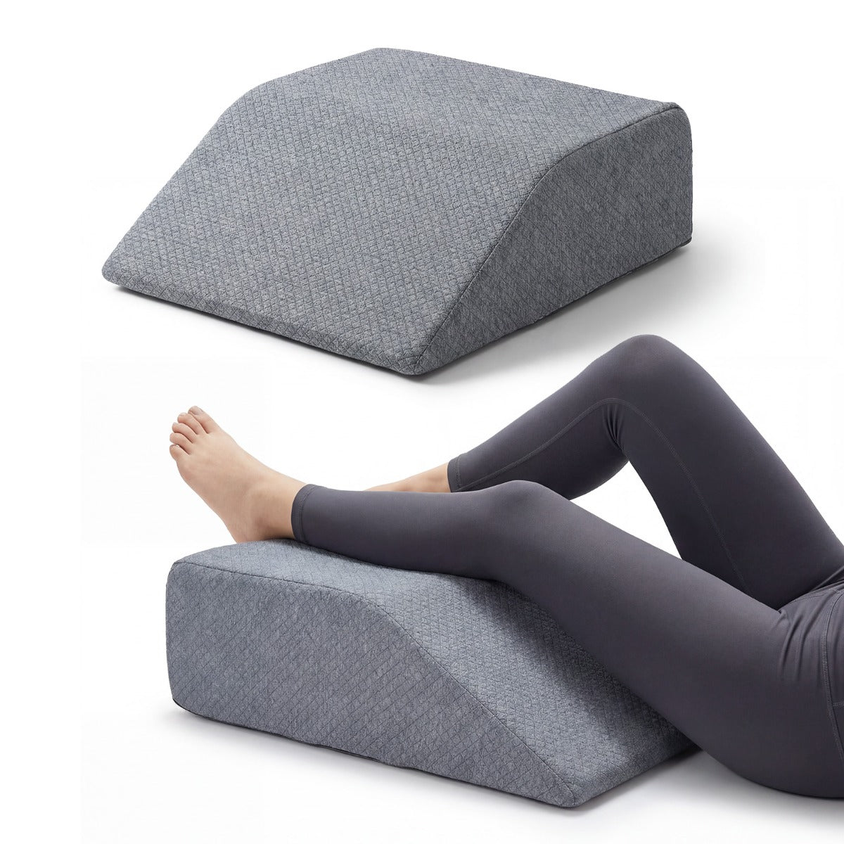 LIVSK Sponsbeen-kussen - Dubbellaagse Schuimvulling - Afneembare Hoes - Ergonomische 30° Hellingshoek - Grijs/Wit