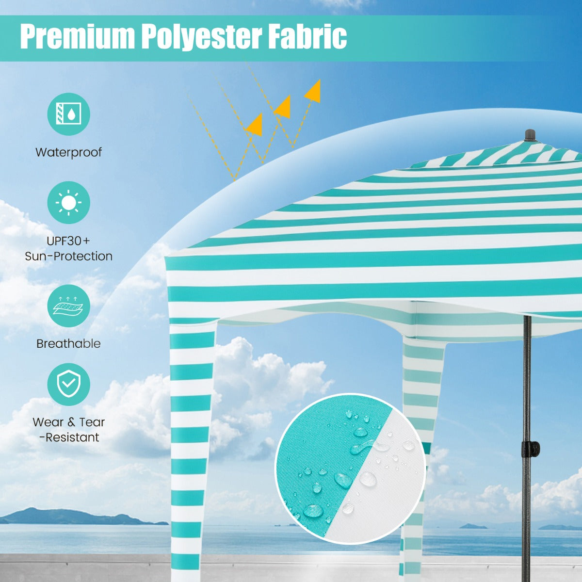 LIVSK Strandtent - 3,5 m² Schaduw - UPF50+ Polyester - Verstelbare Hoogte - Inclusief Draagtas - Groen en Wit