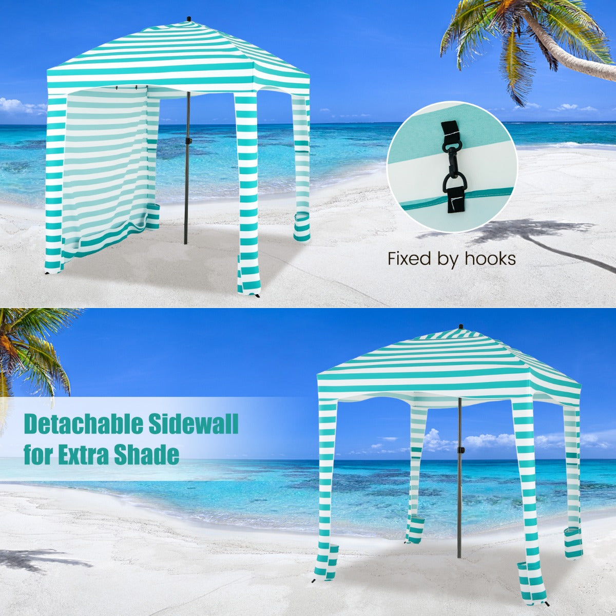 LIVSK Strandtent - 3,5 m² Schaduw - UPF50+ Polyester - Verstelbare Hoogte - Inclusief Draagtas - Groen en Wit