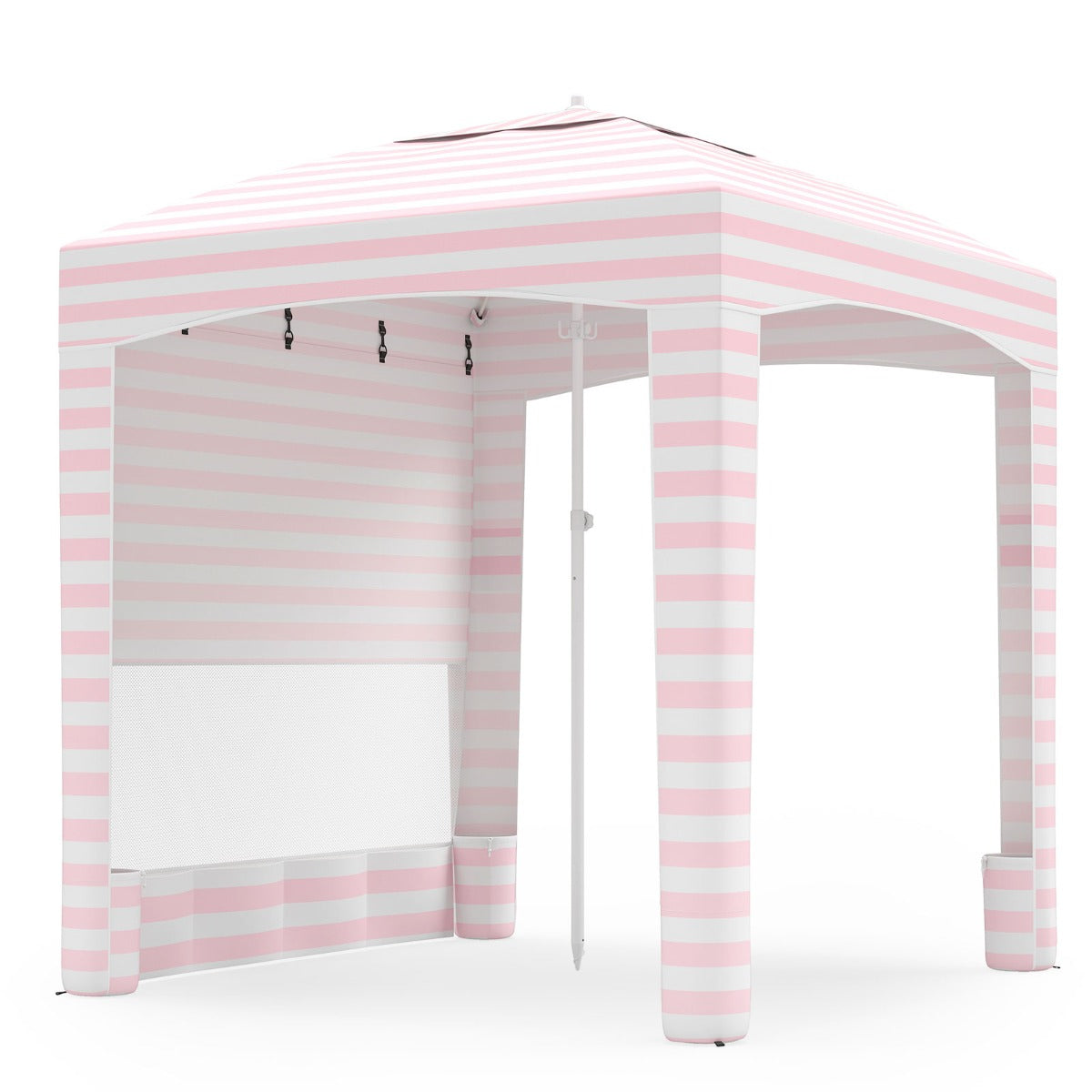 LIVSK Strandtent - PA-gecoat Polyester - Verstelbare Hoogte - Eenvoudige Opbouw - Lichtgewicht en Compact - Marineblauw/Roze