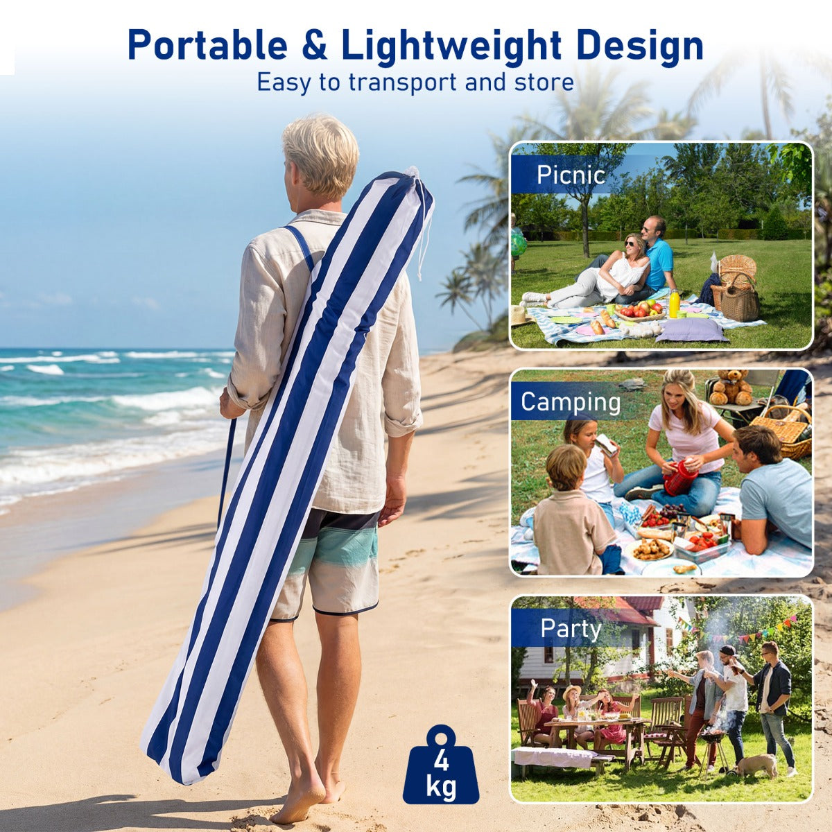 LIVSK Strandtent - PA-gecoat Polyester - Verstelbare Hoogte - Eenvoudige Opbouw - Lichtgewicht en Compact - Marineblauw/Roze
