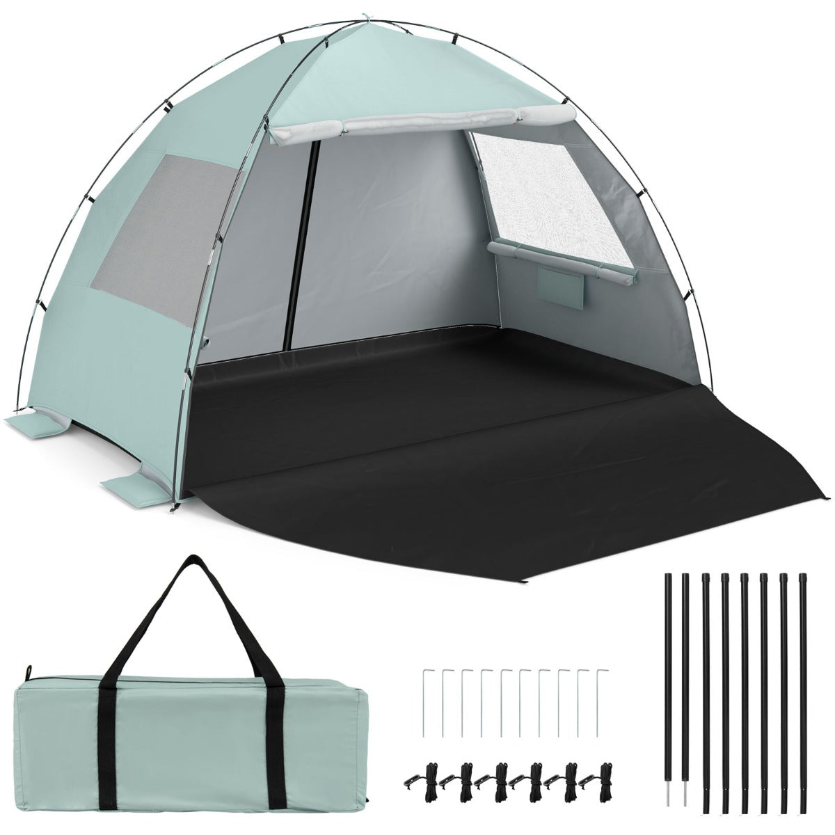 LIVSK Strandtent - Ruimte voor 5-6 Personen - UV-Bescherming - Uitstekende Ventilatie - Inclusief Draagtas - Blauw/Groen