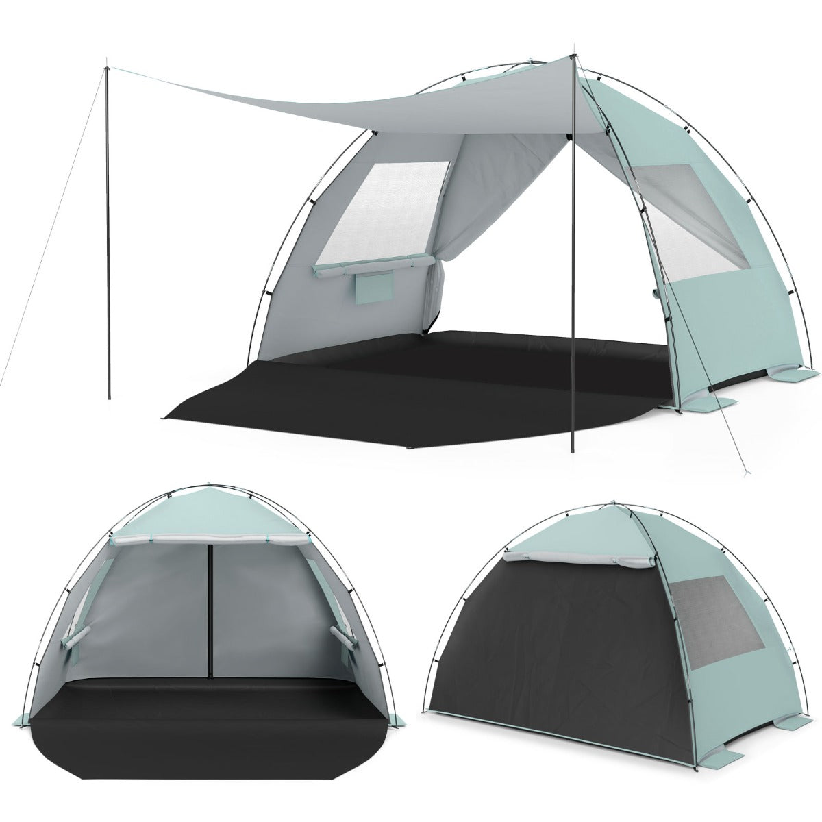 LIVSK Strandtent - Ruimte voor 5-6 Personen - UV-Bescherming - Uitstekende Ventilatie - Inclusief Draagtas - Blauw/Groen
