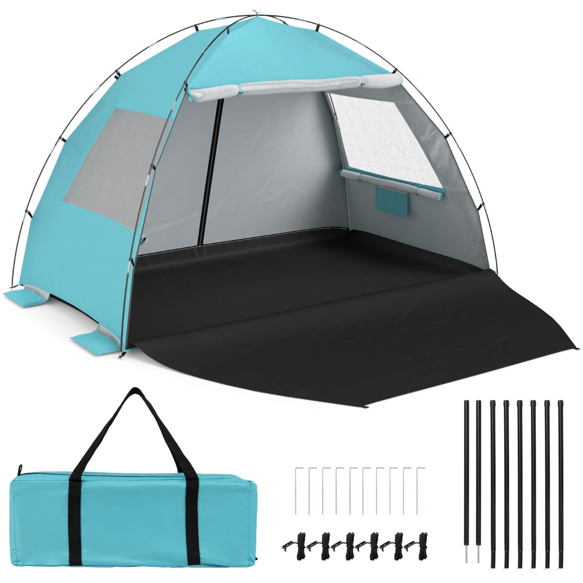 LIVSK Strandtent - Ruimte voor 5-6 Personen - UV-Bescherming - Ventilatieramen - Opvouwbaar - Blauw/Groen