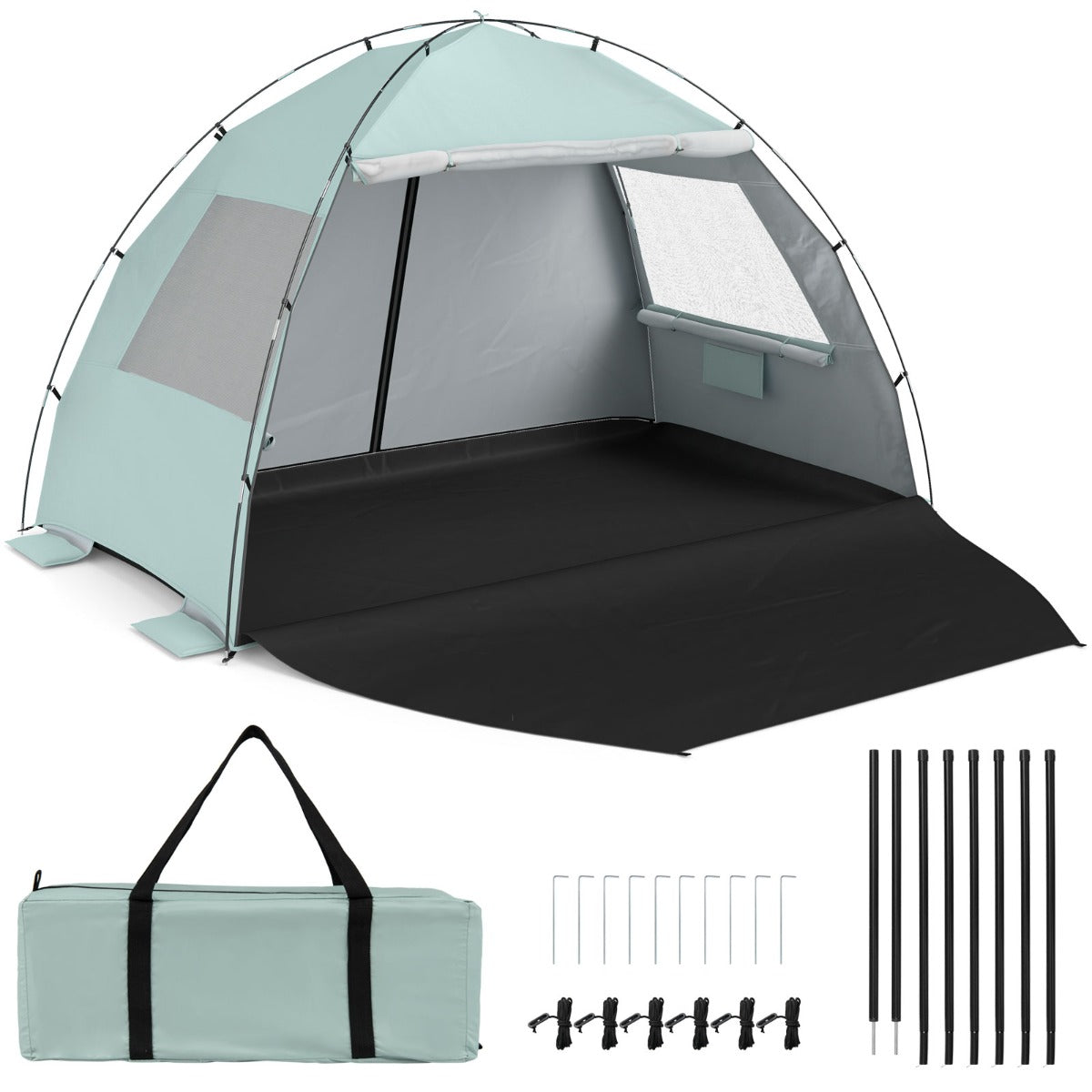 LIVSK Strandtent - Voor 5-6 Personen - Zilverkleurig Polyester - Uitstekende Ventilatie - Inclusief Draagtas - Blauw/Groen