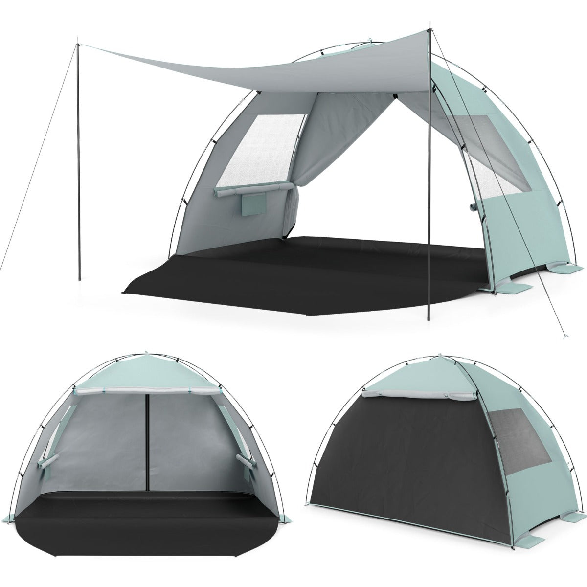 LIVSK Strandtent - Voor 5-6 Personen - Zilverkleurig Polyester - Uitstekende Ventilatie - Inclusief Draagtas - Blauw/Groen