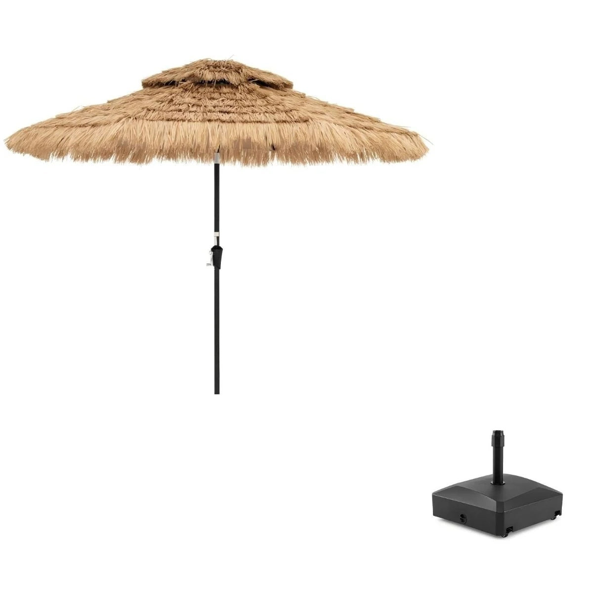 LIVSK Stroparasol met Voet - Ademend Polyester - Verstelbare Hoek - Energiebesparende LED - 270 cm - Naturel & Zwart