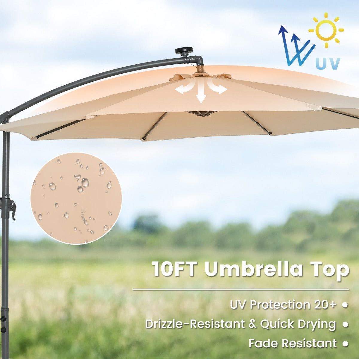 LIVSK Terrasparasol - 3 Meter Overkapping - 32 Zonne-LED-lampen - Water- en UV-bescherming - Beige