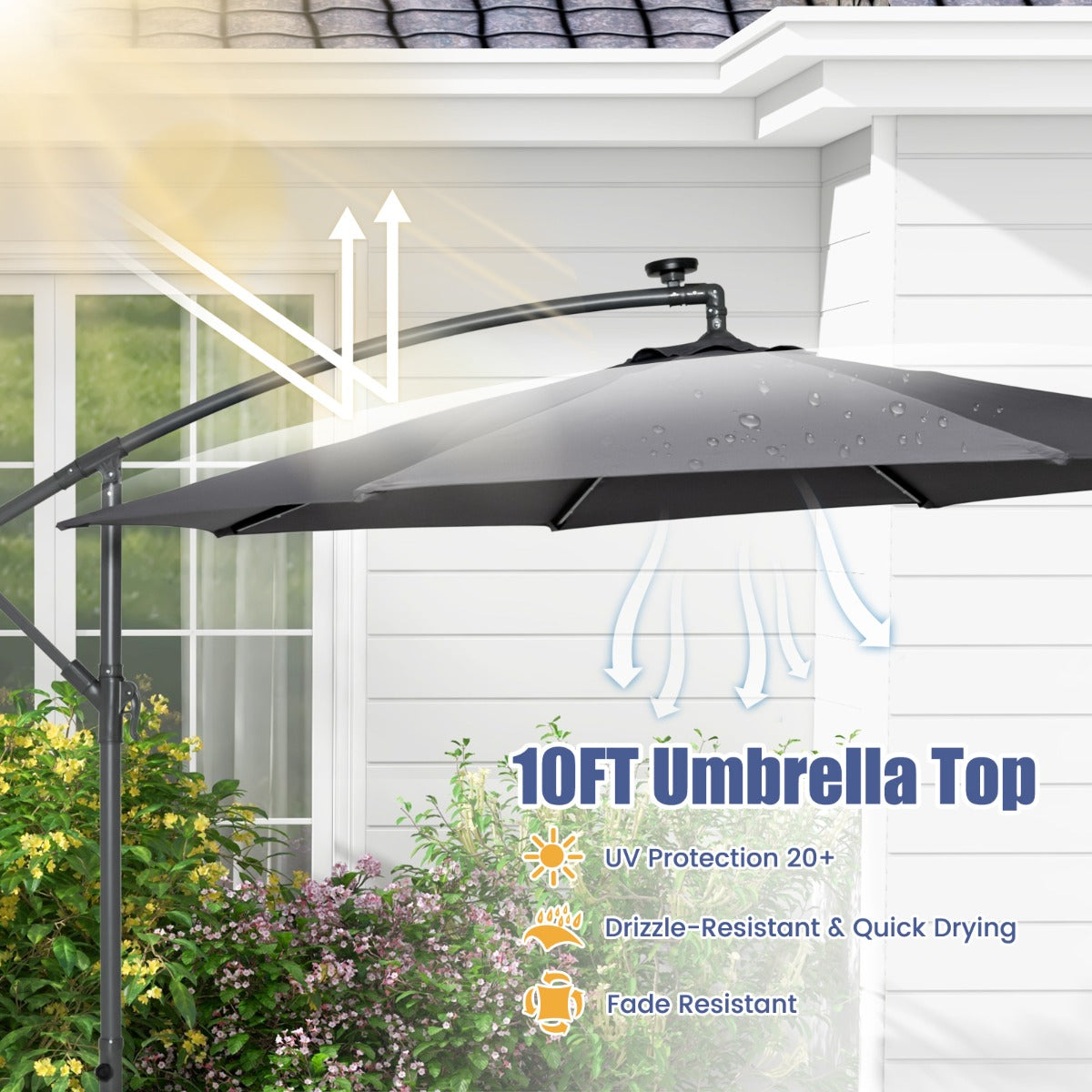 LIVSK Terrasparasol - 3 Meter Overkapping - UV-Bescherming - 32 Zonne-LED-lichten - Eenvoudig te Verstellen - Grijs