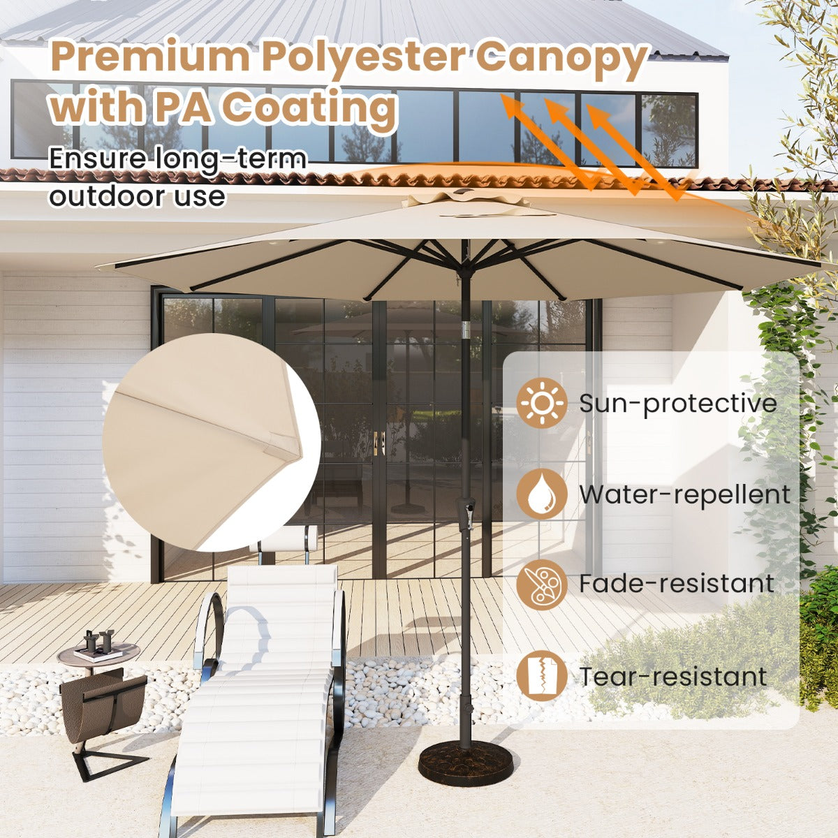 LIVSK Terrasparasol - Kantelbaar - Hoogwaardig Polyester - Stabiele Baleinen - Eenvoudig te Openen - 303 x 253 cm - Beige