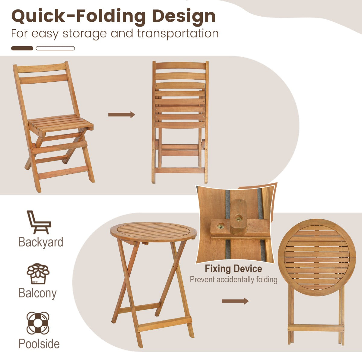 LIVSK Terrasset - Premium Acaciahout - Opvouwbaar Ontwerp - Comfortabele Stoelen - Natuurlijk