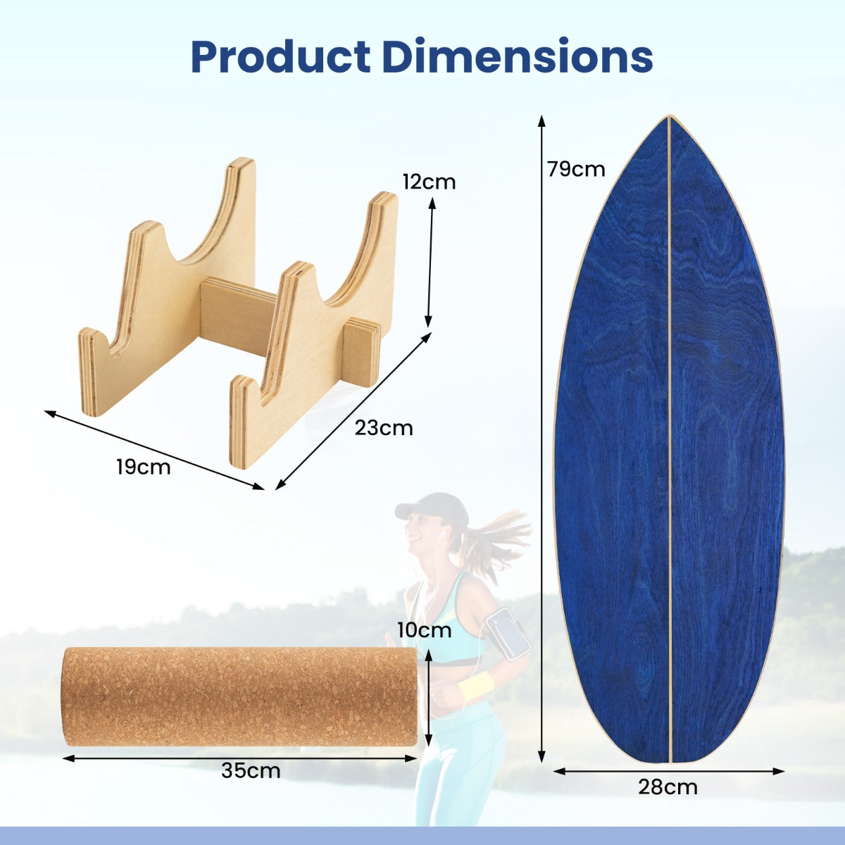 LIVSK Trainingsset Balansbord - 11-laags Berkenmultiplex - Inclusief Kurken Roller en Opberghouder - Draagvermogen 150 kg -