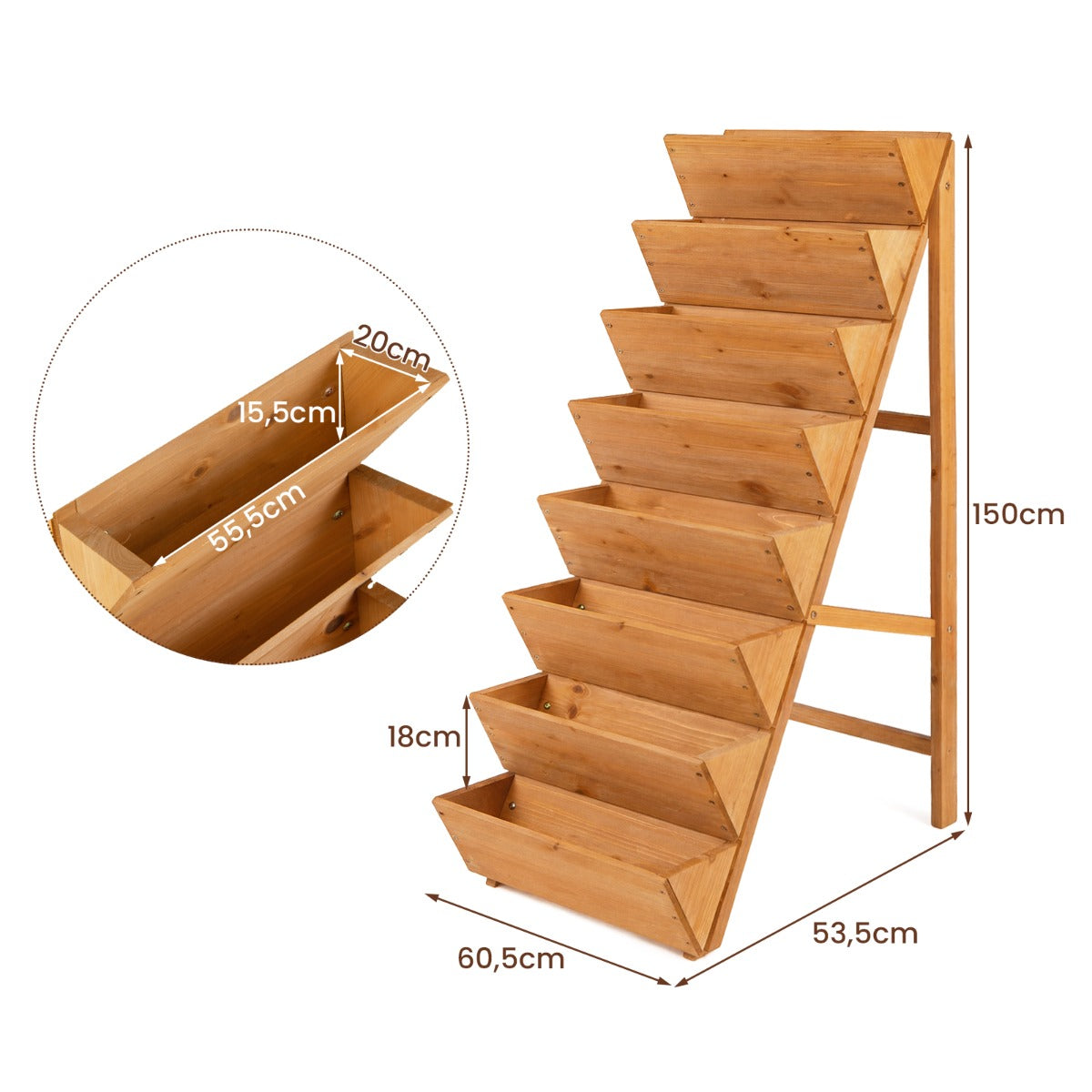 LIVSK Trapvormige Plantenbak - Hoogwaardig Dennenhout - Compact voor Balkon - Stabiele Driehoekige Structuur - Naturel/Oranje