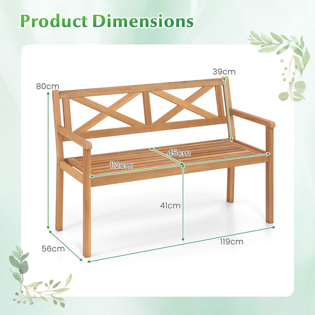 LIVSK Tuinbank van Acaciahout - Voor 2 Personen - Ergonomisch Ontwerp - Draagvermogen 360 kg - Naturel