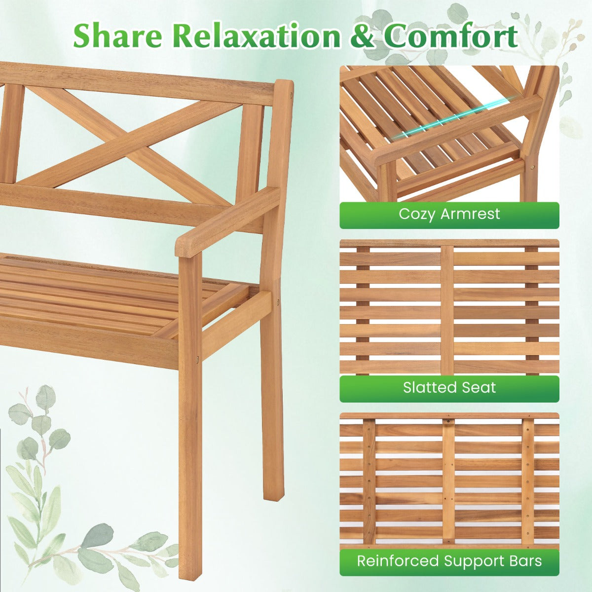 LIVSK Tuinbank van Acaciahout - Voor 2 Personen - Ergonomisch Ontwerp - Draagvermogen 360 kg - Naturel