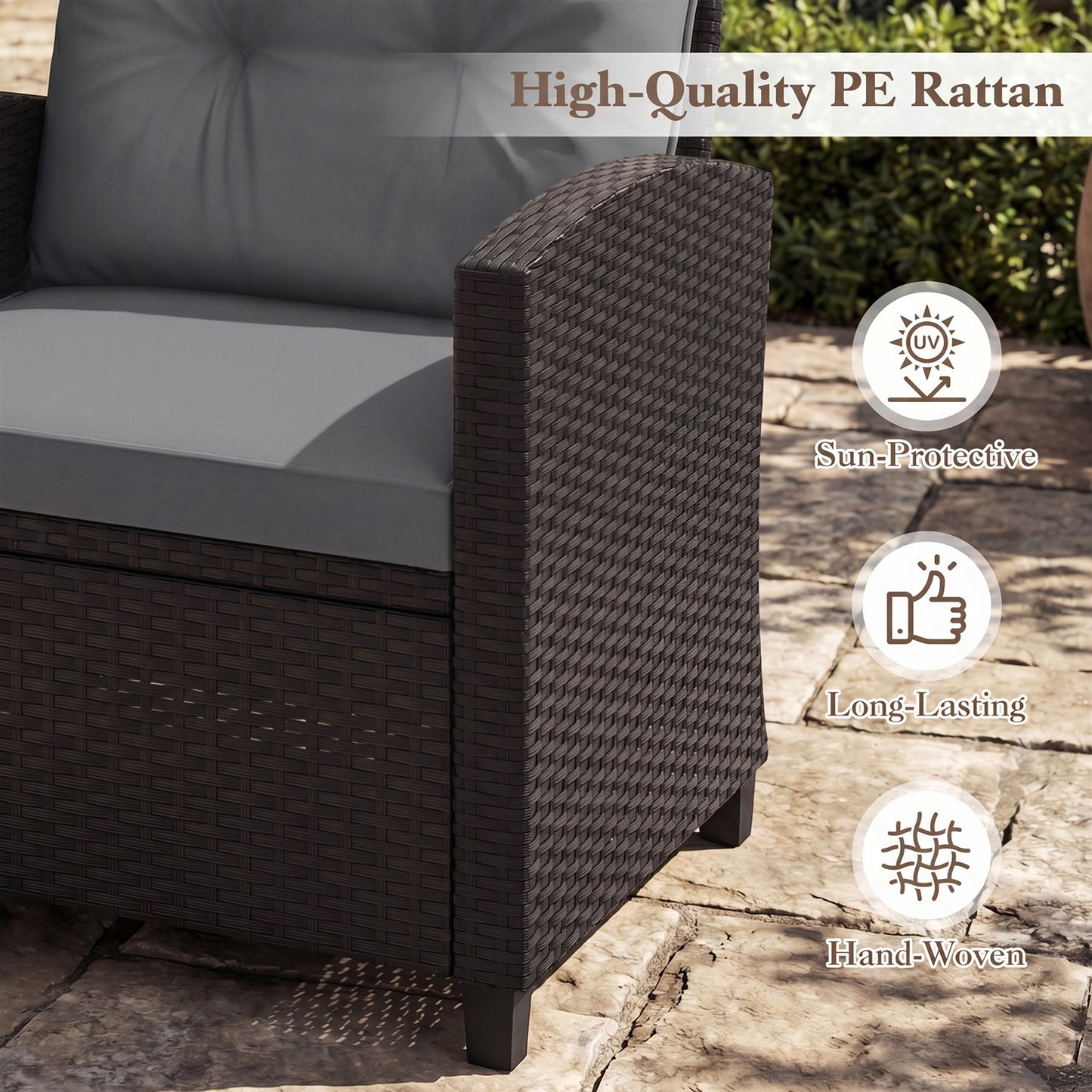 LIVSK Tuinmeubelset - 2 Comfortabele Stoelen - Bijzettafel met Glazen Blad - Duurzaam Rattan - Crème/Beige/Zwart/Grijs