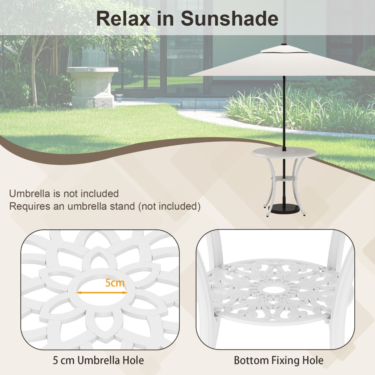 LIVSK Tuinmeubelset - Gegoten Aluminium - Comfortabele Stoelen - Ruim Tafelblad - Parasolgat - Wit