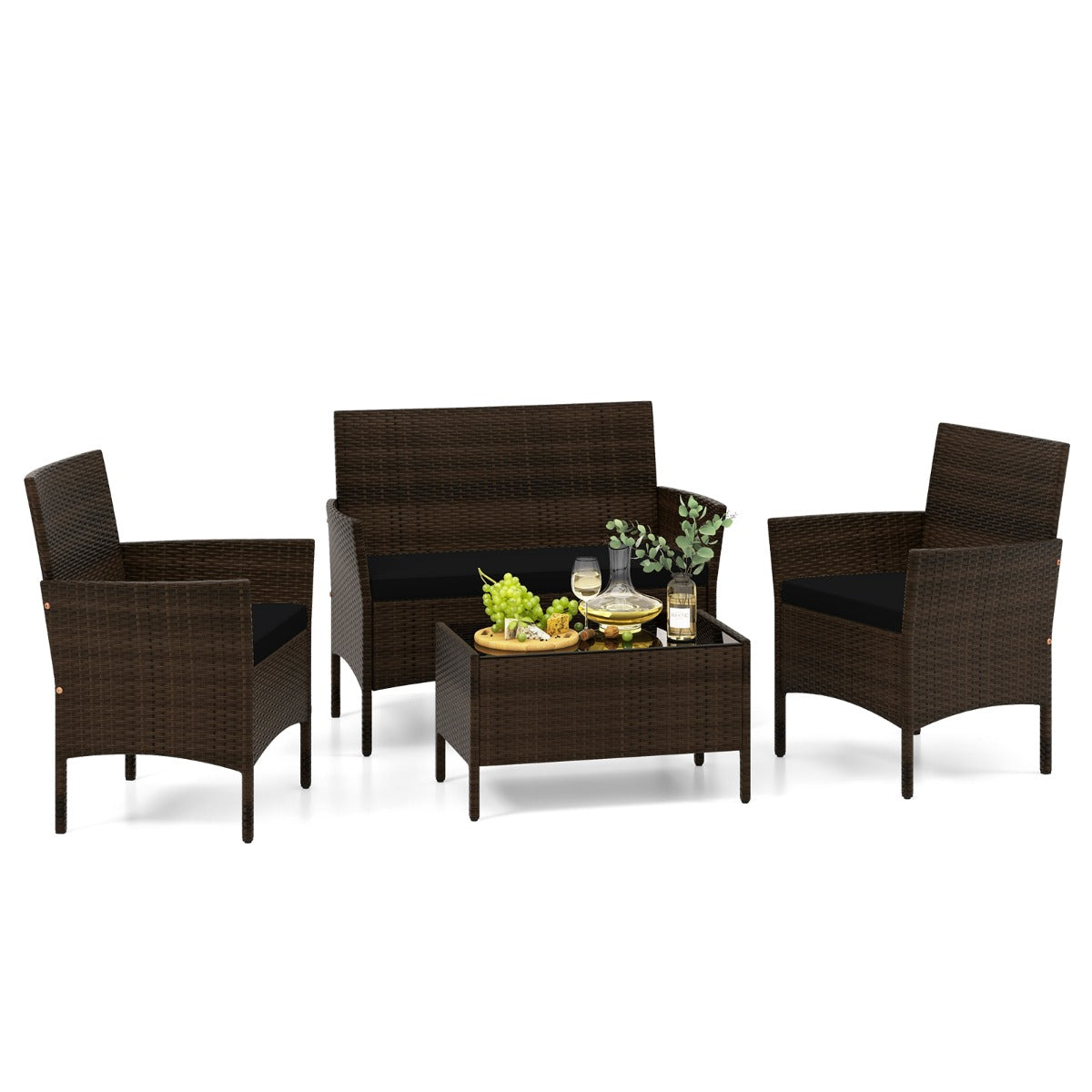 LIVSK Tuinmeubelset - Handgevlochten PE-rotan - Comfortabele Kussens - Flexibele Configuratie - Bruin+Zwart/Bruin+Grijs