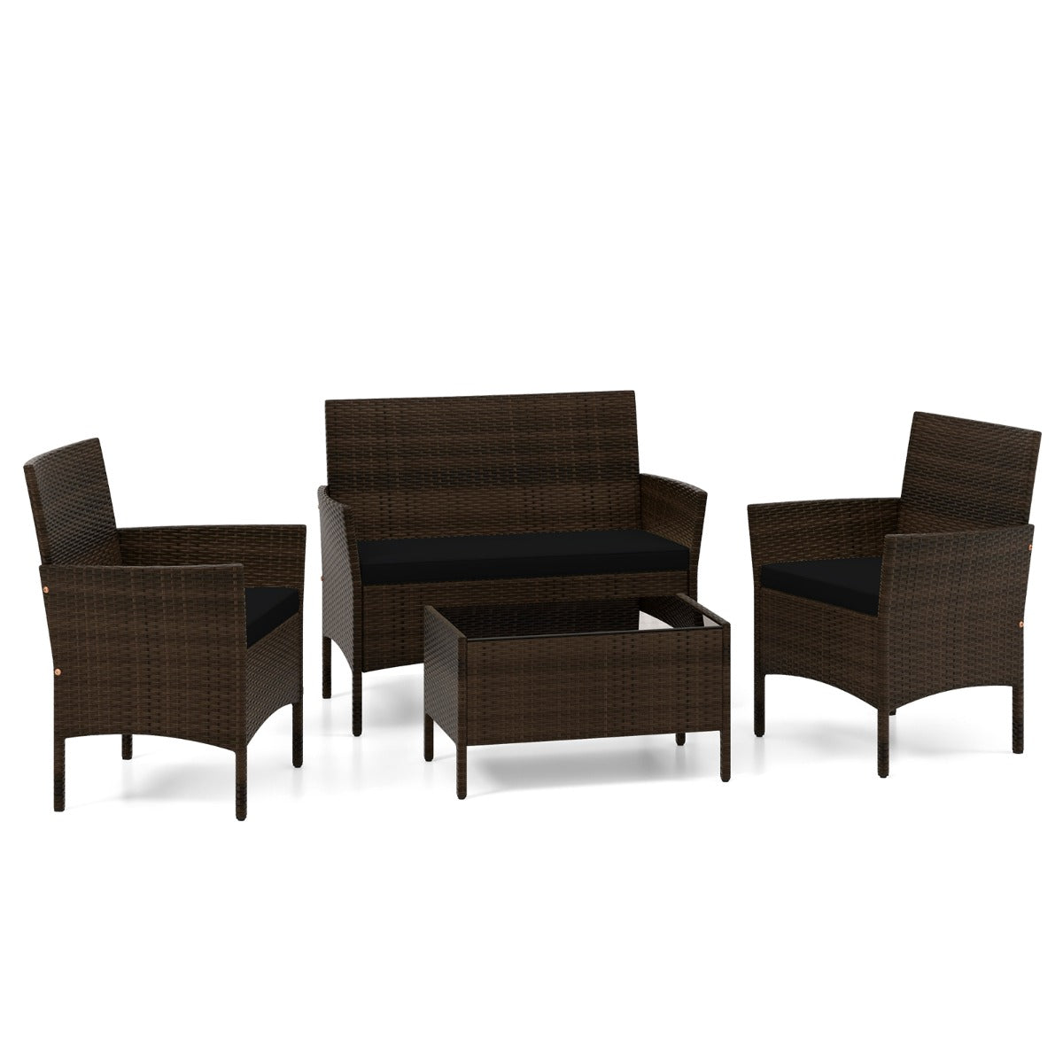 LIVSK Tuinmeubelset - Handgevlochten PE-rotan - Comfortabele Kussens - Flexibele Configuratie - Bruin+Zwart/Bruin+Grijs