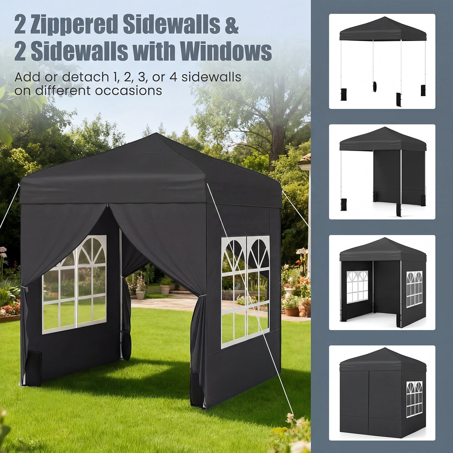 LIVSK Tuinpaviljoen 2x2m - Robuust Metalen Frame - Verstelbare Hoogte - Afneembare Zijwanden - Draagtas met Wielen -