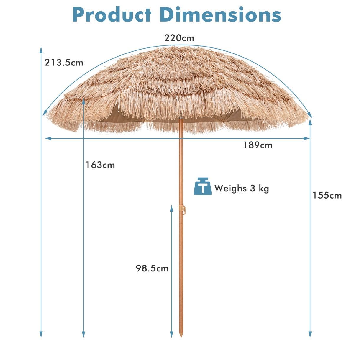 LIVSK Tuinset met Parasol, Parasolvoet en Ligstoel - HDPE Materiaal - Eenvoudige Montage - Draagvermogen 180 kg - Zwart/Naturel