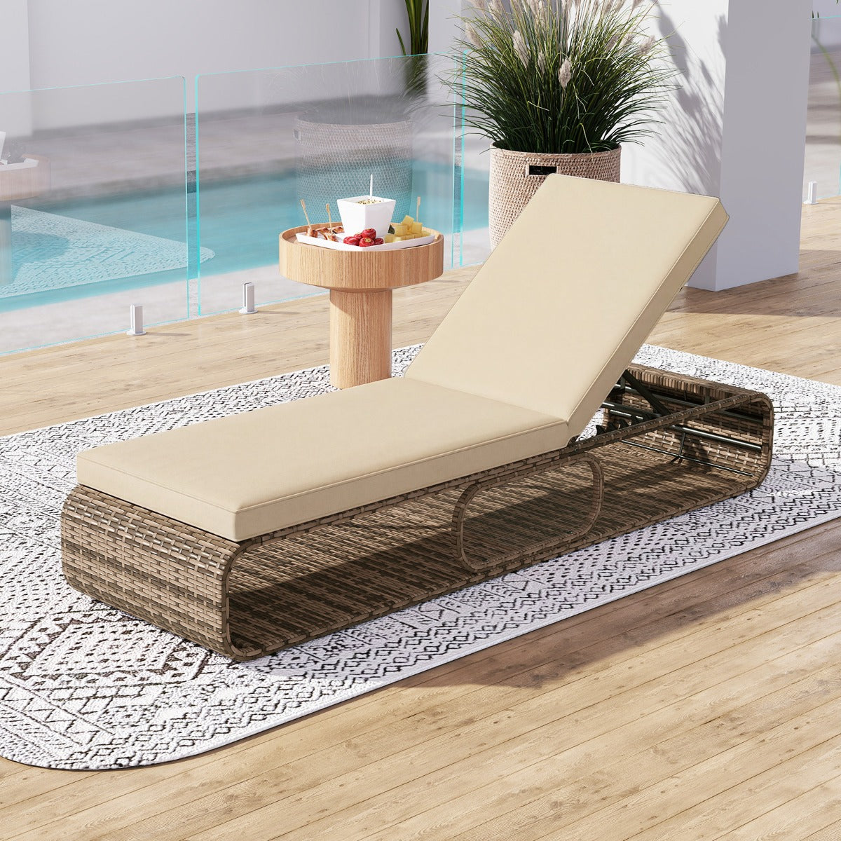LIVSK Tuinset - Parasolvoet met 27 kg Stabiliteit - Terrasparasol met UV50+ Bescherming - Verstelbare Ligstoel - Kaki/Grijs/Wit