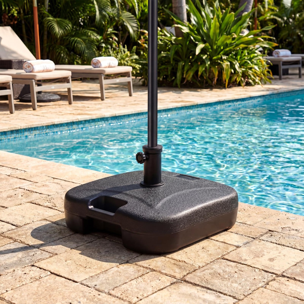 LIVSK Tuinset - Parasolvoet met 27 kg Stabiliteit - Terrasparasol met UV50+ Bescherming - Verstelbare Ligstoel - Kaki/Grijs/Wit