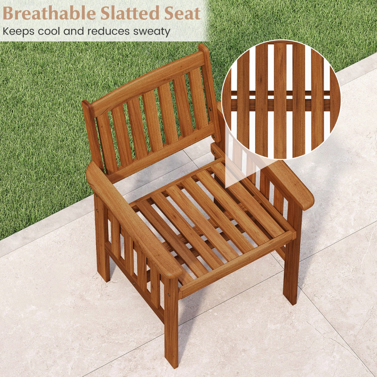 LIVSK Tuinstoelen Set van 2 - Massief Hout - Ergonomische Rugleuning - Draagvermogen tot 136 kg - Naturel