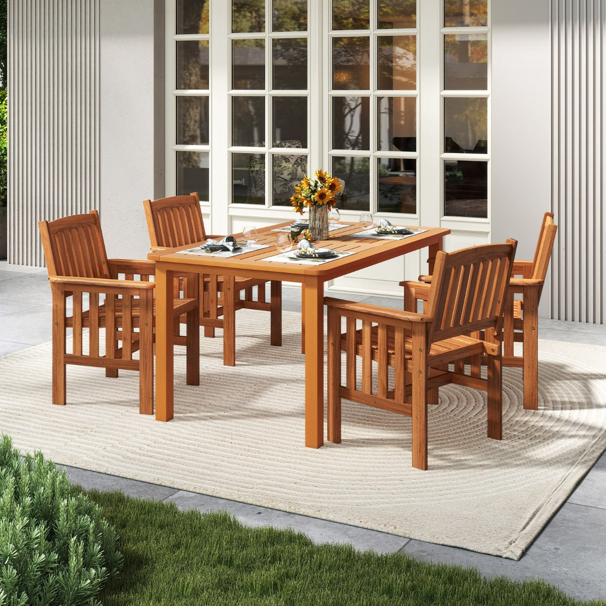 LIVSK Tuinstoelen Set van 2 - Massief Hout - Ergonomische Rugleuning - Draagvermogen tot 136 kg - Naturel