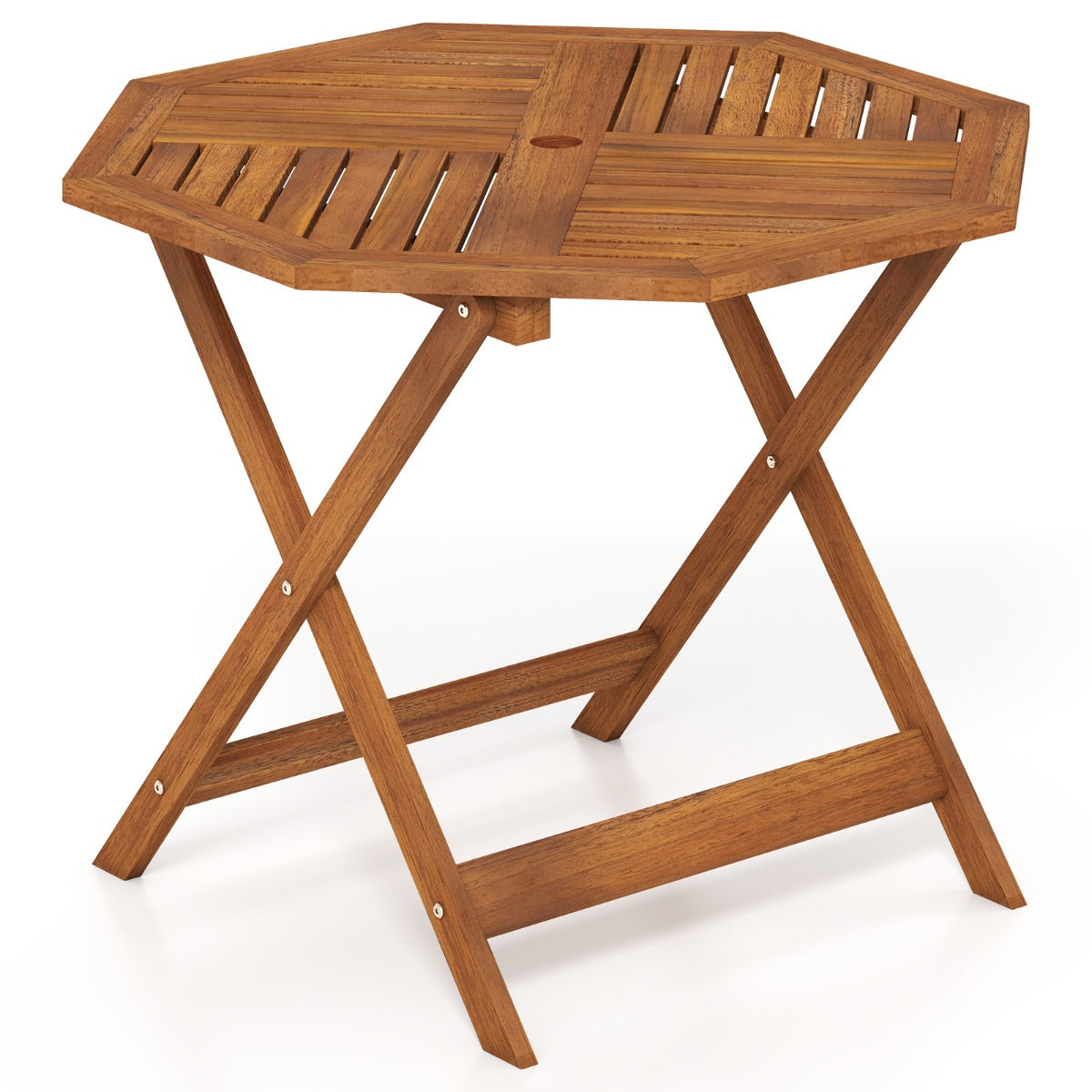 LIVSK Tuintafel - Massief Hout - Achthoekig 90 cm - Parasolgat - Onderhoudsvriendelijk - Teak