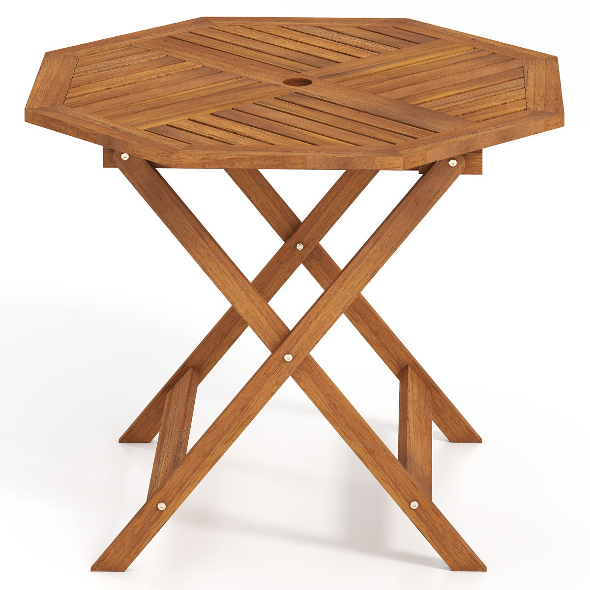 LIVSK Tuintafel - Massief Hout - Achthoekig 90 cm - Parasolgat - Onderhoudsvriendelijk - Teak
