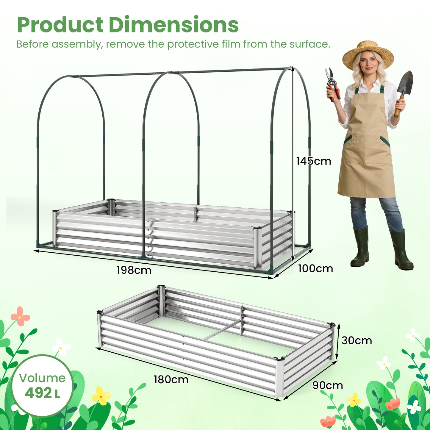 LIVSK Verhoogd Bed met Kas - 3-in-1 Ontwerp - Duurzame PVC-afdekking - Robuust Metalen Frame - 492 L Inhoud - Zwart/Zilver