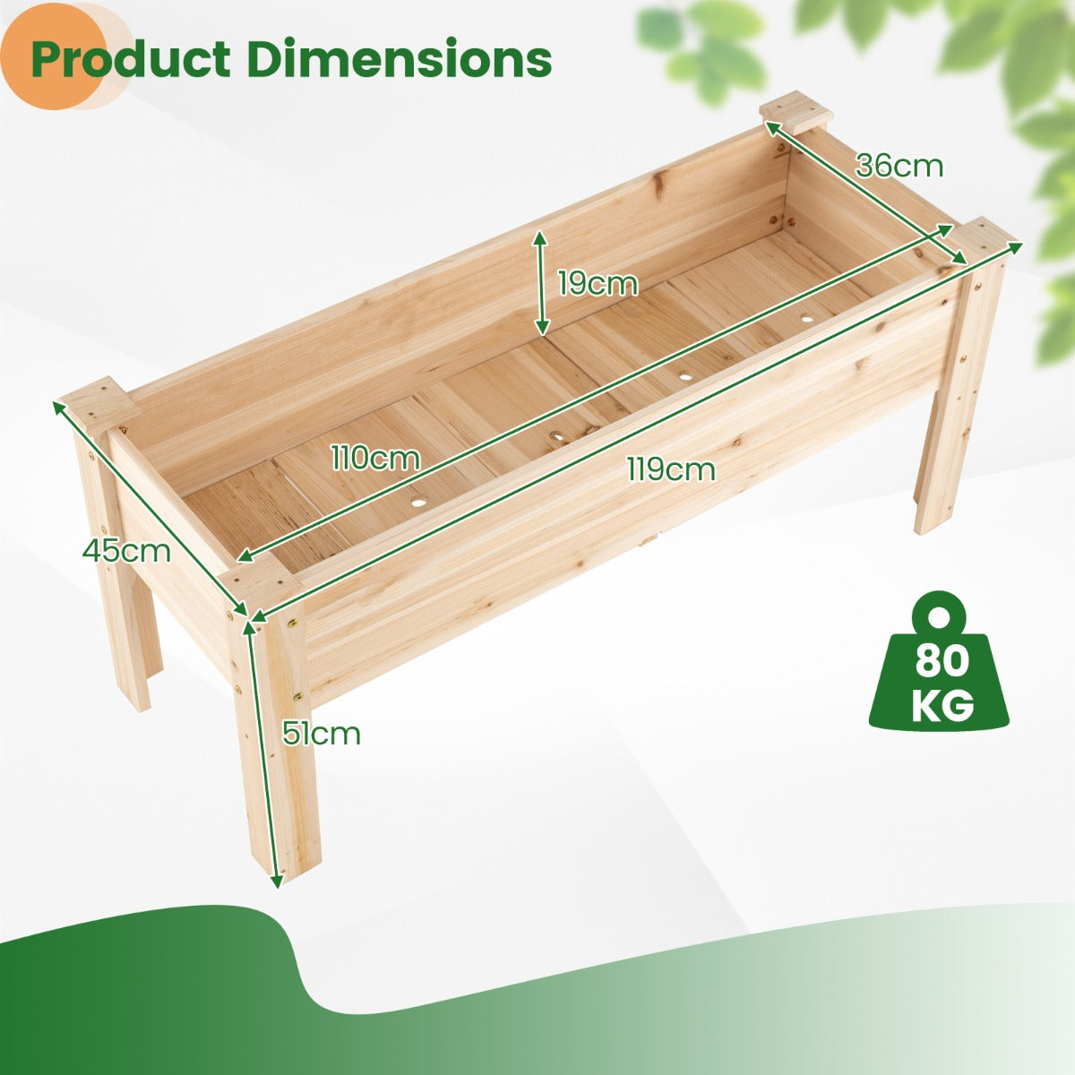 LIVSK Verhoogd Tuinbed - Duurzaam Cederhout - Comfortabele Hoogte 51 cm - Drainagegaten - Voor Groenten en Bloemen - Naturel