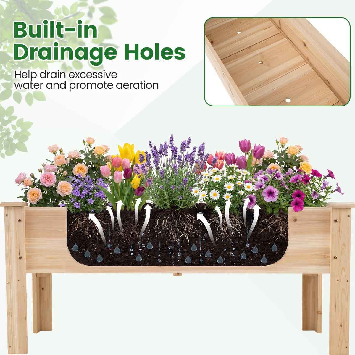 LIVSK Verhoogd Tuinbed - Duurzaam Cederhout - Comfortabele Hoogte 51 cm - Drainagegaten - Voor Groenten en Bloemen - Naturel