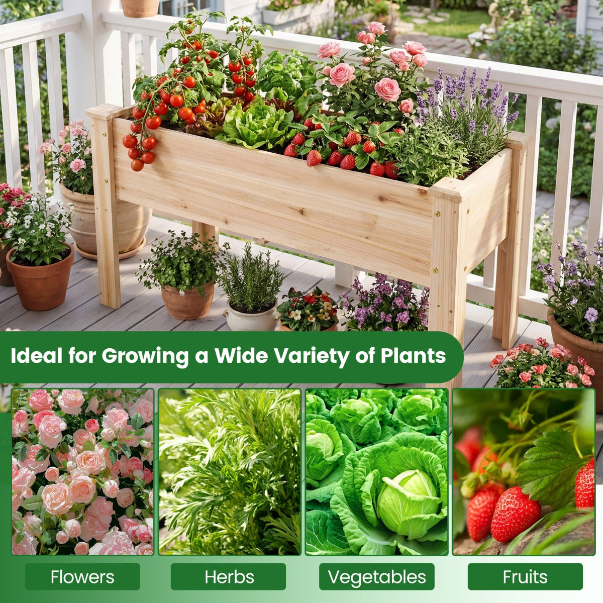 LIVSK Verhoogd Tuinbed - Duurzaam Cederhout - Comfortabele Hoogte 51 cm - Drainagegaten - Voor Groenten en Bloemen - Naturel