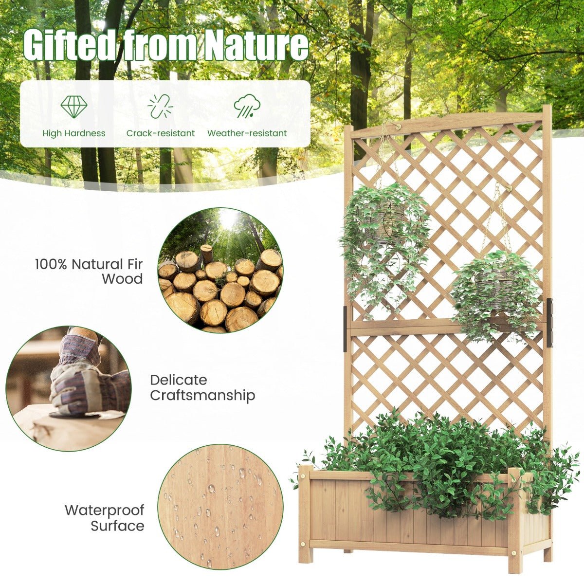 LIVSK Verhoogd Tuinbed - Natuurlijk Dennenhout - Ruim Plantoppervlak - Ideaal voor Klimplanten - Binnen en Buiten - Natuurlijk