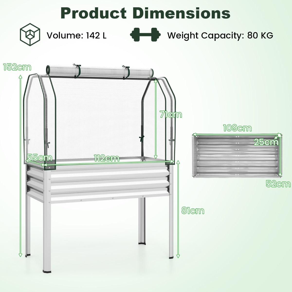 LIVSK Verhoogde Plantenbak - Comfortabele Werkhoogte 81 cm - Rolbare Deuren - 142 L Inhoud - Weerbestendig Metaal -