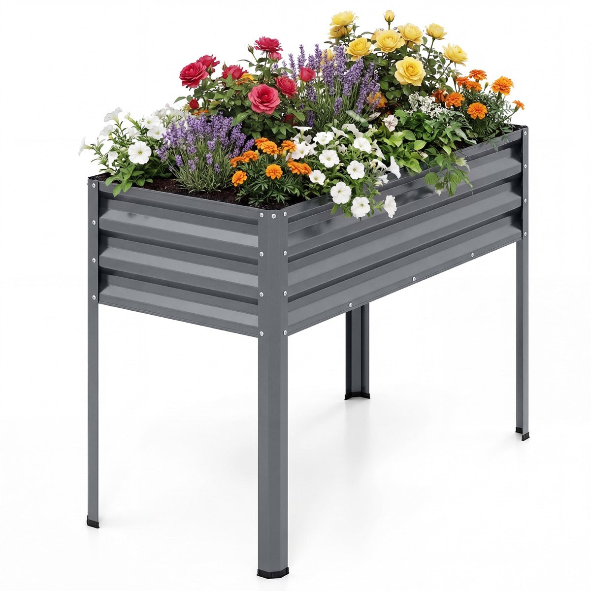LIVSK Verhoogde Plantenbak - Ergonomische Werkhoogte 81 cm - Robuust Metaal - 142 L Inhoud - Zwart/Grijs/Zilver
