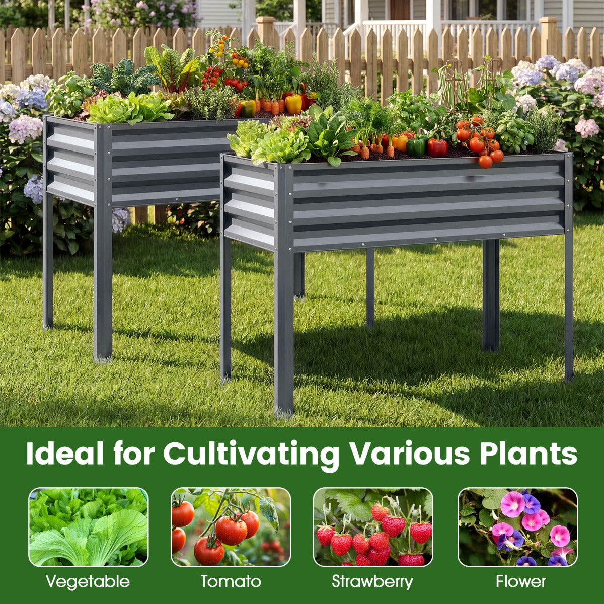 LIVSK Verhoogde Plantenbak - Ergonomische Werkhoogte 81 cm - Robuust Metaal - 142 L Inhoud - Zwart/Grijs/Zilver
