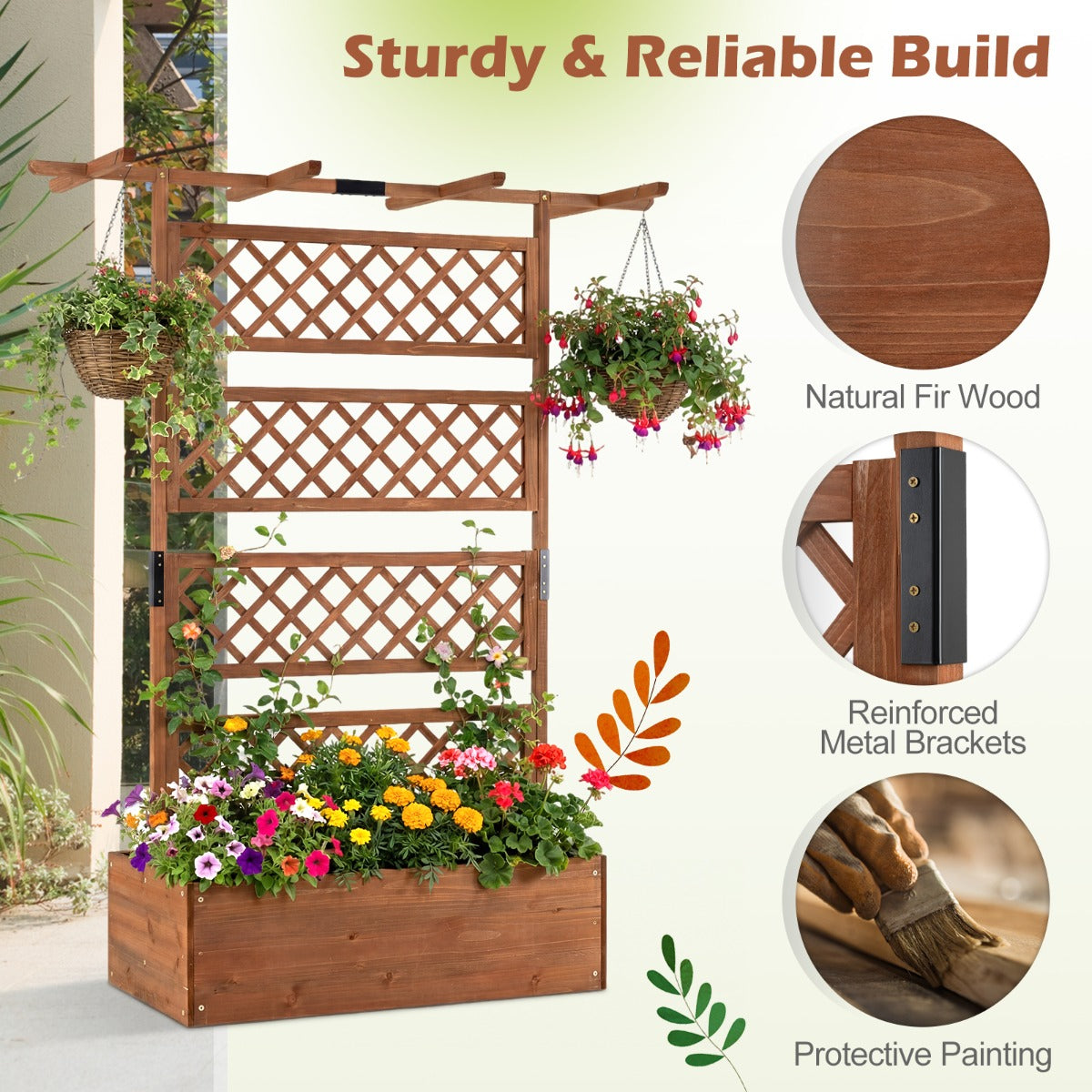 LIVSK Verhoogde Plantenbak - Houten Met Latwerk - Ruime Kweekruimte 97x52x27 cm - Stevig & Duurzaam - Bruin