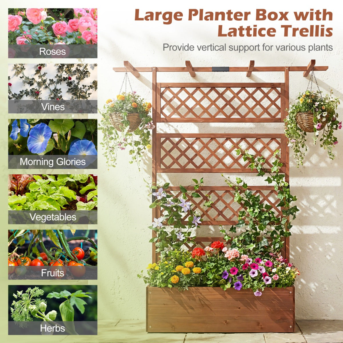 LIVSK Verhoogde Plantenbak - Houten Met Latwerk - Ruime Kweekruimte 97x52x27 cm - Stevig & Duurzaam - Bruin