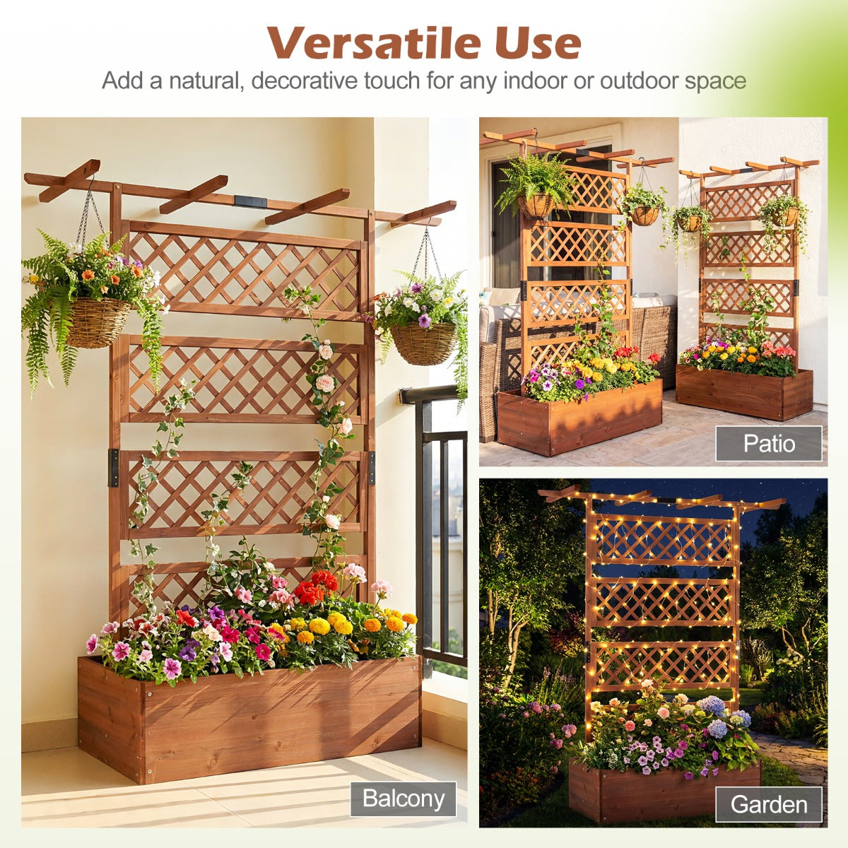 LIVSK Verhoogde Plantenbak - Houten Met Latwerk - Ruime Kweekruimte 97x52x27 cm - Stevig & Duurzaam - Bruin