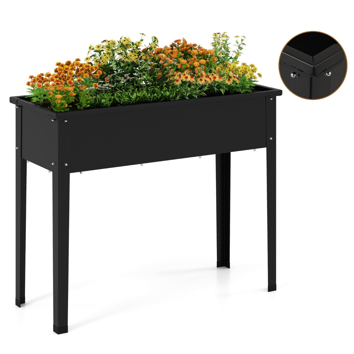 LIVSK Verhoogde Plantenbak - Roestvrij Staal - Geïntegreerd Afvoersysteem - Ergonomisch Ontwerp - 100 x 40 x 80 cm - Zwart
