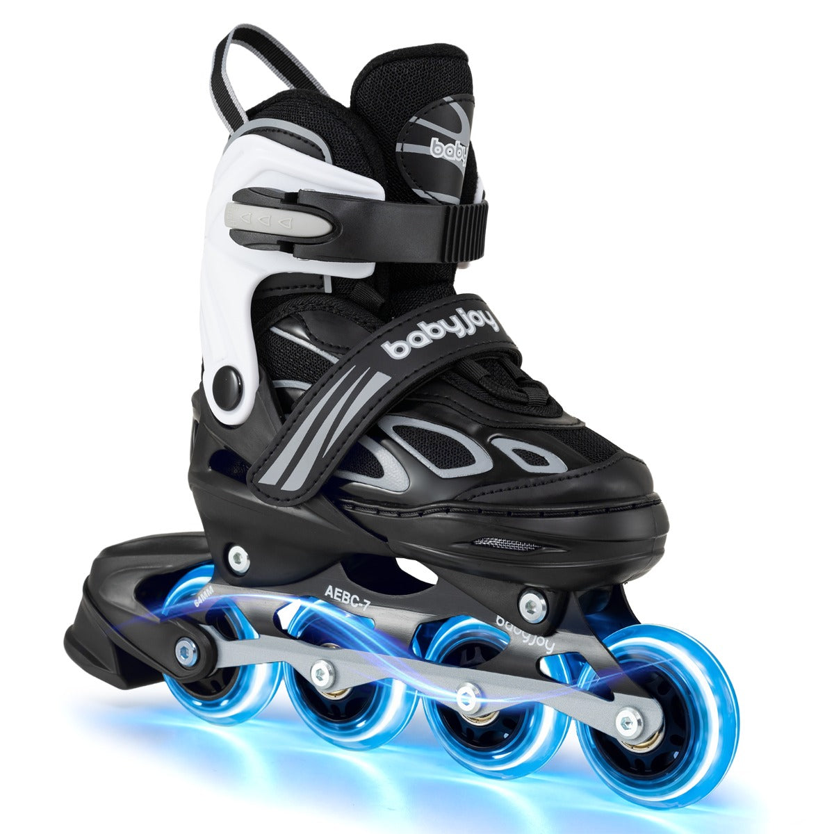 LIVSK Verstelbare Inline Skates voor Kinderen - 4 Maten - LED Verlichte Wielen - Gewatteerde Voering - Wit & Zwart