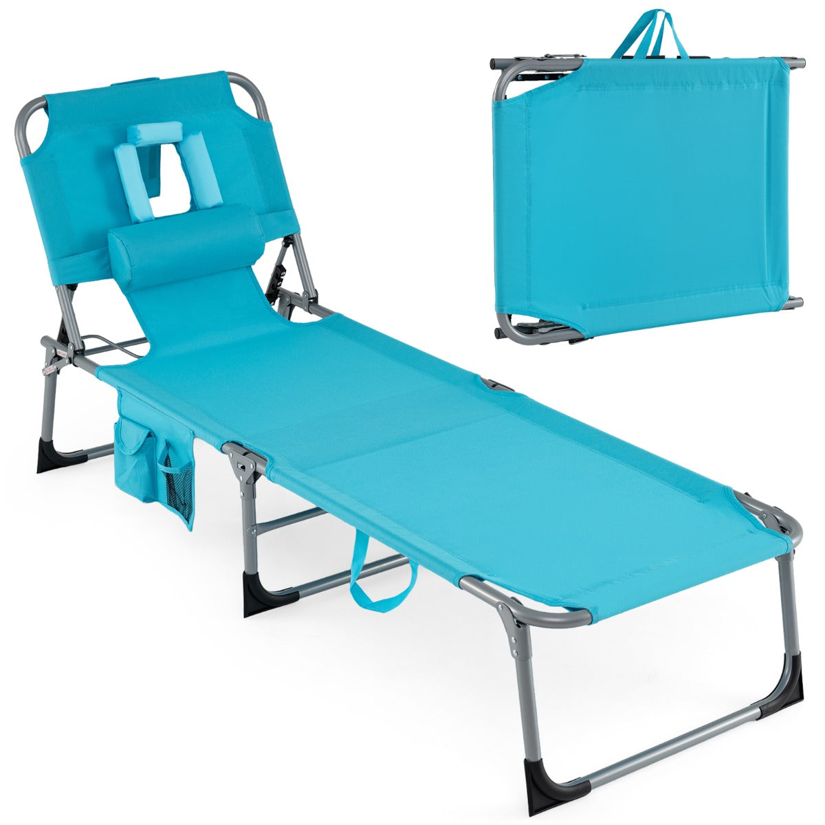 LIVSK Verstelbare Ligstoel - 4 Standen Rugleuning - Opvouwbaar en Compact - Tot 150 kg - Grijs/Turquoise/Blauwgroen Gestreept