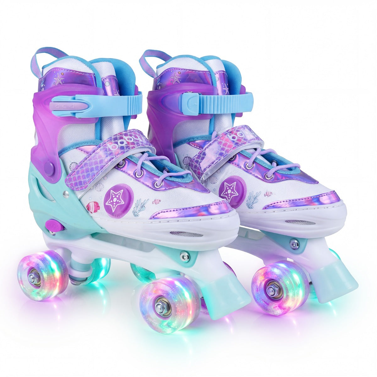 LIVSK Verstelbare Rolschaatsen - Ademend Mesh - Versterkte Gespen - Verlichte Wielen - Voor Kinderen 5-14 Jaar - Paars & Blauw