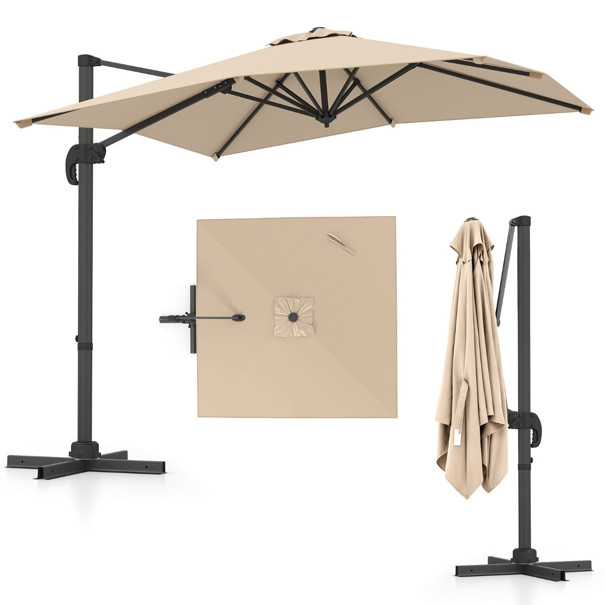 LIVSK Verstelbare Zweefparasol - 360° Draaibaar - UV-Bescherming - Hoogwaardig Polyester - Beige