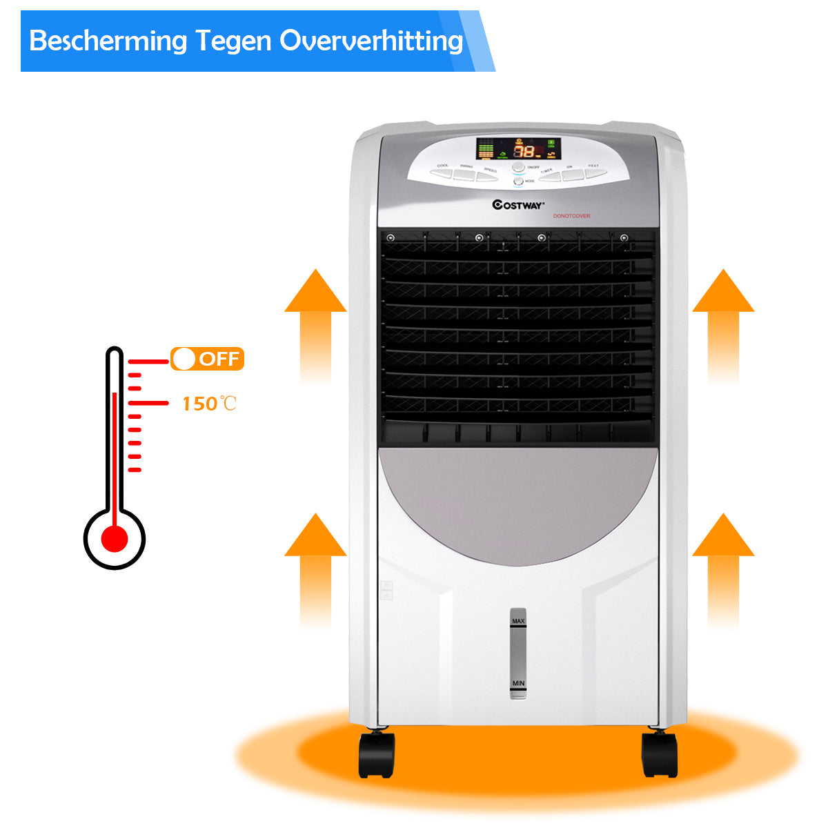 LIVSK Verwarming en Luchtkoeler - Multifunctioneel - LCD-Display - Afstandsbediening - 3 Snelheden - Grijs