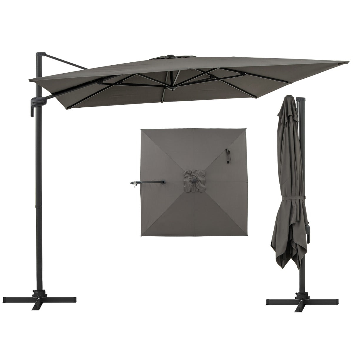 LIVSK Vierkante Parasol - 300 x 300 cm - 360° Draaibaar - 5 Verstelbare Hoeken - Aluminium en Polyester - Grijs