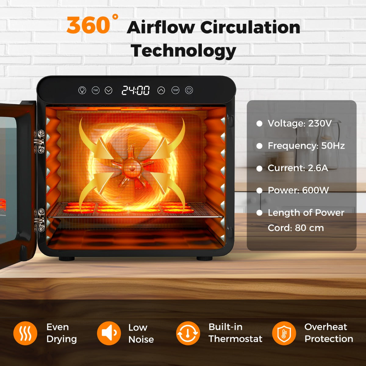 LIVSK Voedseldroger - 360° Luchtcirculatie - Instelbare Timer 1-24 uur - Temperatuur 30-75°C - Veilig met